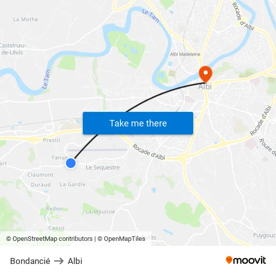 Bondancié to Albi map