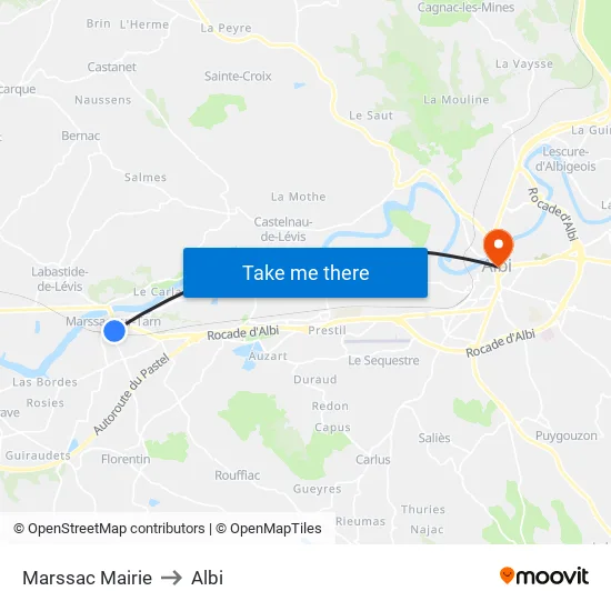 Marssac Mairie to Albi map