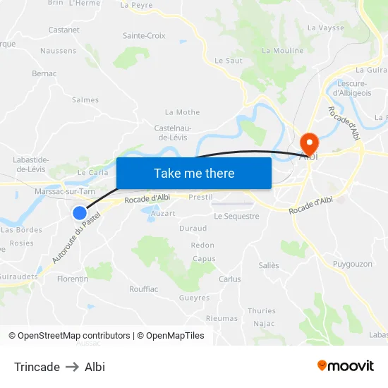 Trincade to Albi map
