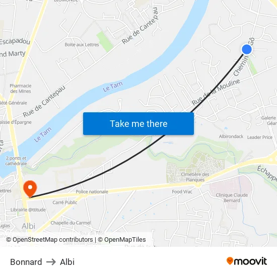 Bonnard to Albi map