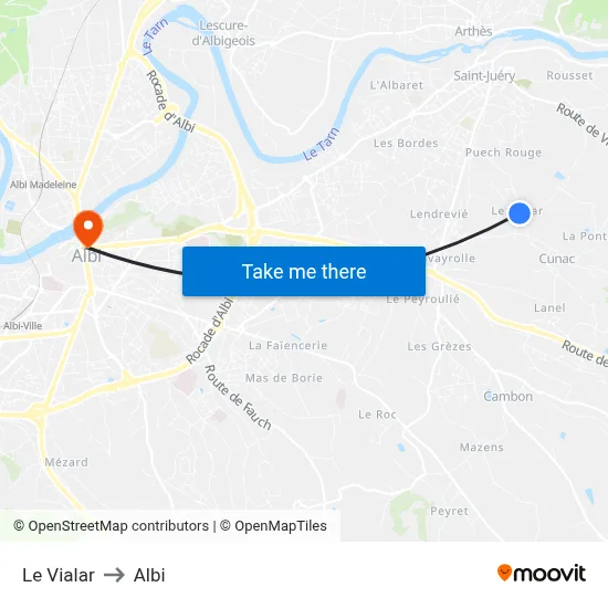 Le Vialar to Albi map