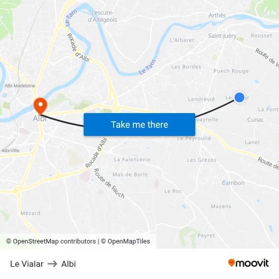 Le Vialar to Albi map