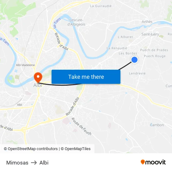 Mimosas to Albi map