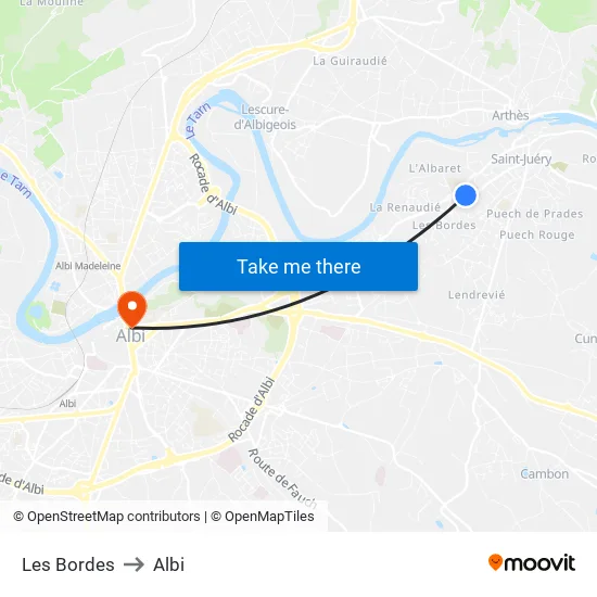 Les Bordes to Albi map
