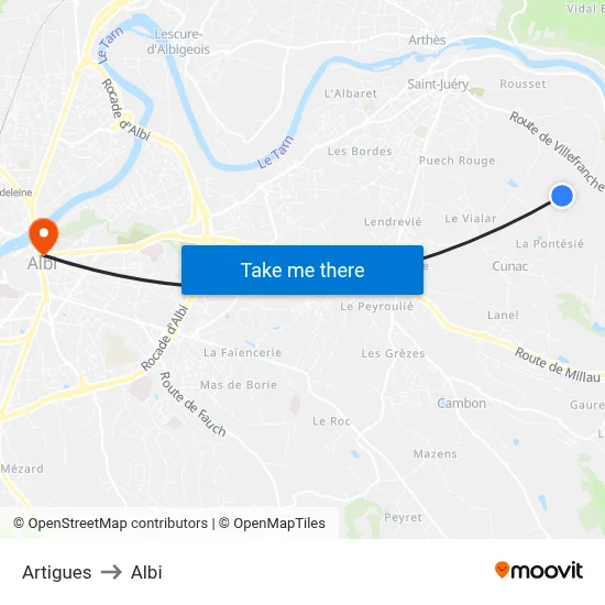 Artigues to Albi map