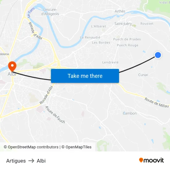 Artigues to Albi map