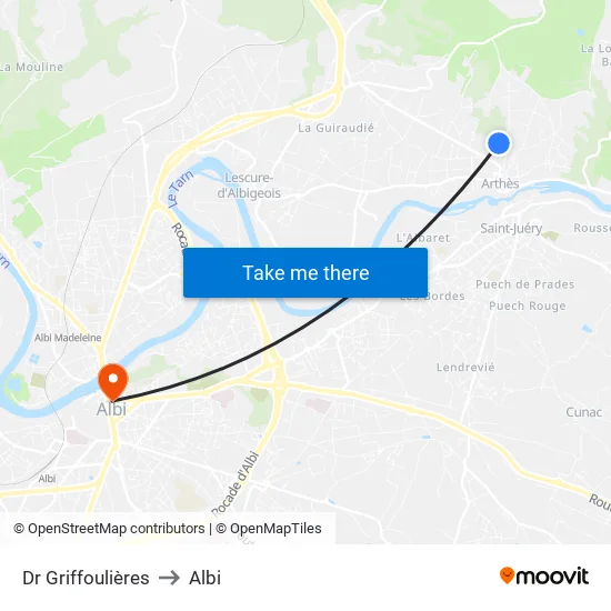 Dr Griffoulières to Albi map