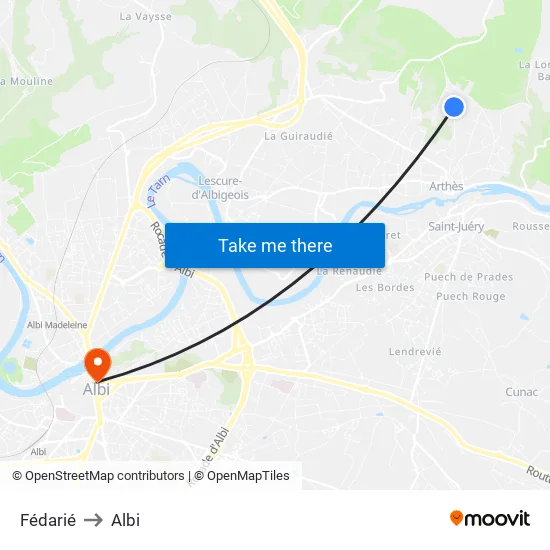 Fédarié to Albi map