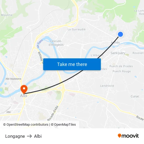 Longagne to Albi map