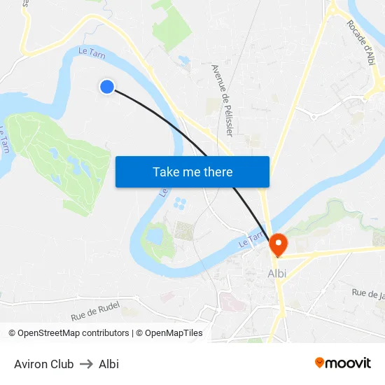 Aviron Club to Albi map