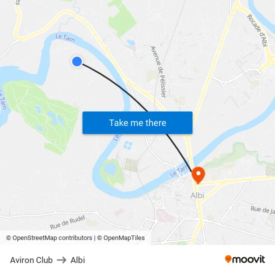 Aviron Club to Albi map