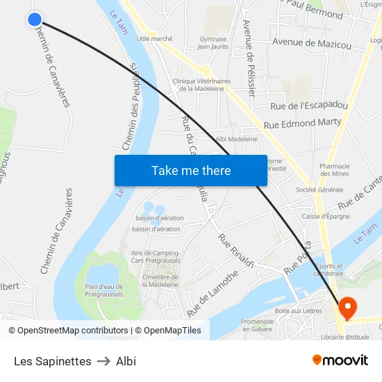 Les Sapinettes to Albi map