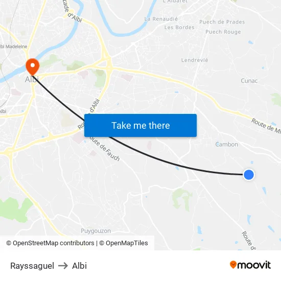 Rayssaguel to Albi map