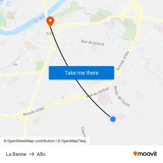 La Benne to Albi map