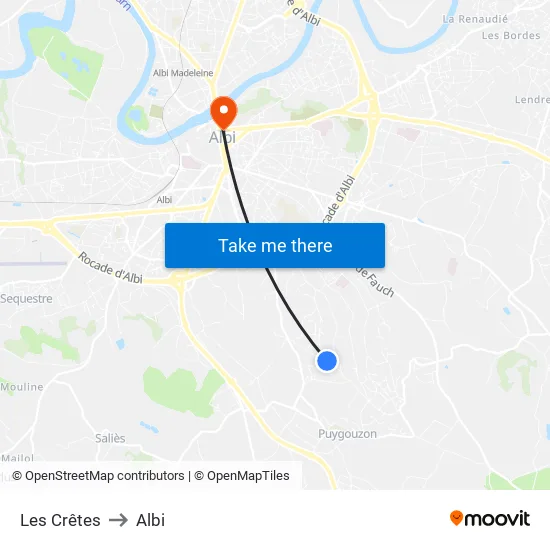Les Crêtes to Albi map