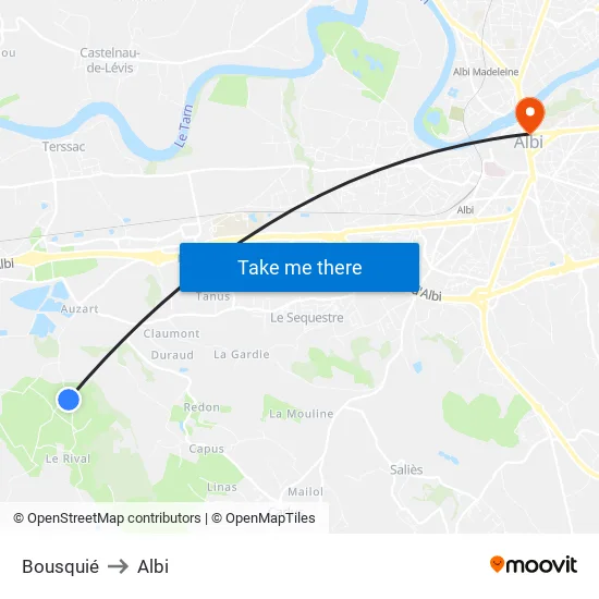 Bousquié to Albi map