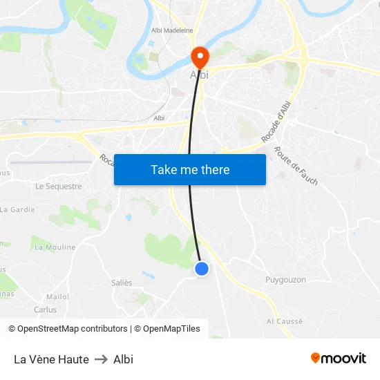 La Vène Haute to Albi map