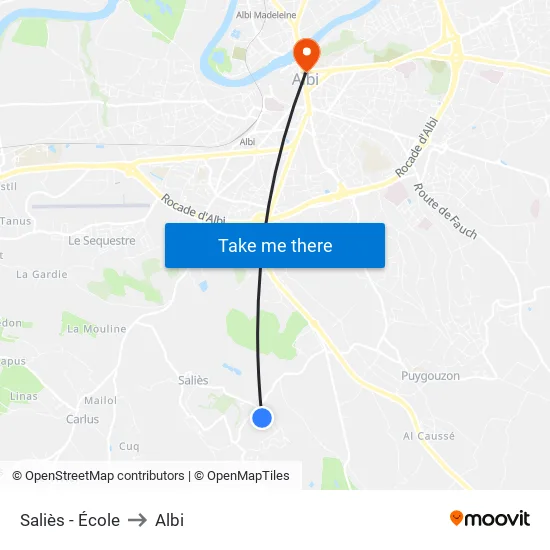 Saliès - École to Albi map