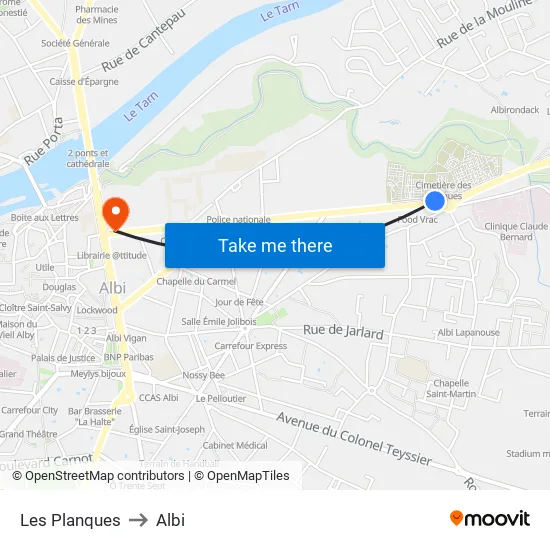 Les Planques to Albi map