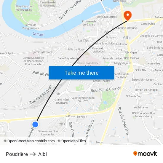 Poudrière to Albi map