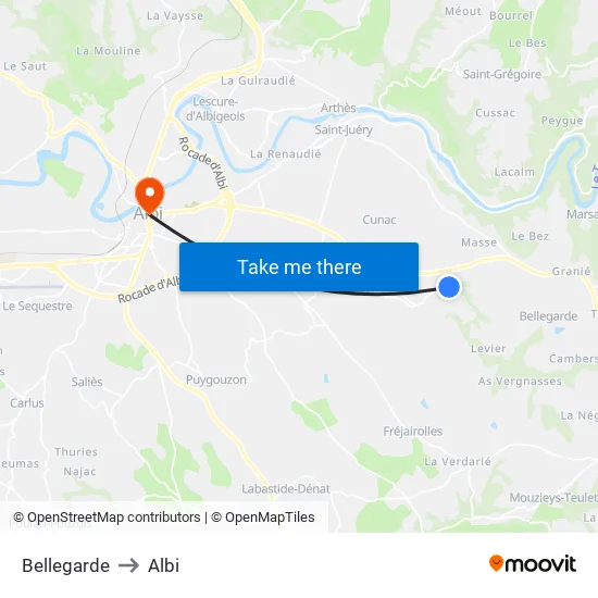 Bellegarde to Albi map
