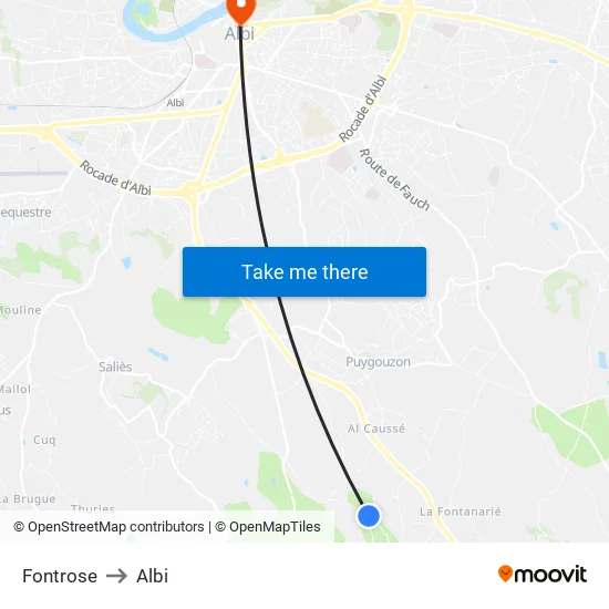 Fontrose to Albi map