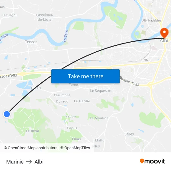 Marinié to Albi map