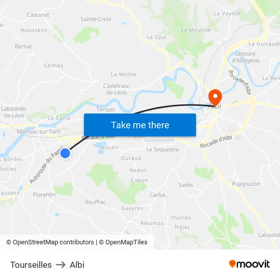 Tourseilles to Albi map