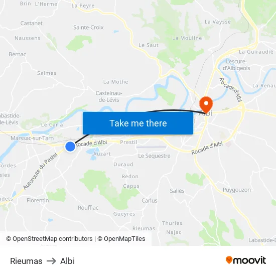 Rieumas to Albi map