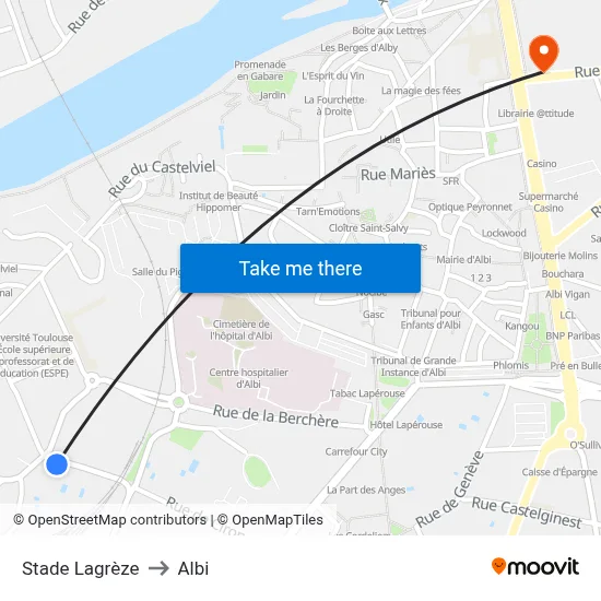 Stade Lagrèze to Albi map