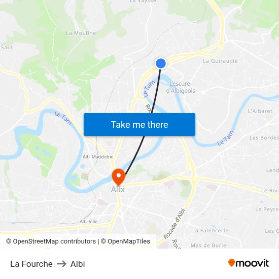 La Fourche to Albi map