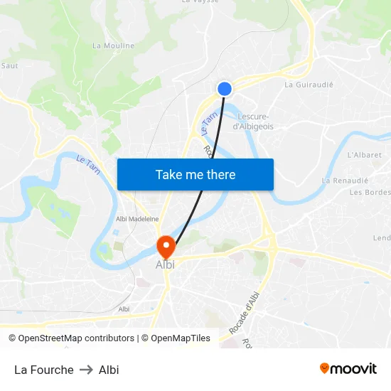 La Fourche to Albi map