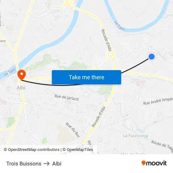 Trois Buissons to Albi map