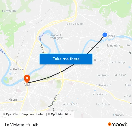 La Violette to Albi map