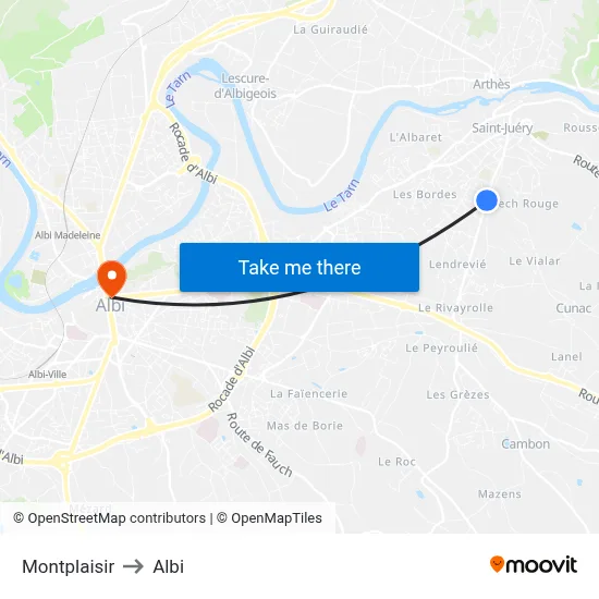Montplaisir to Albi map