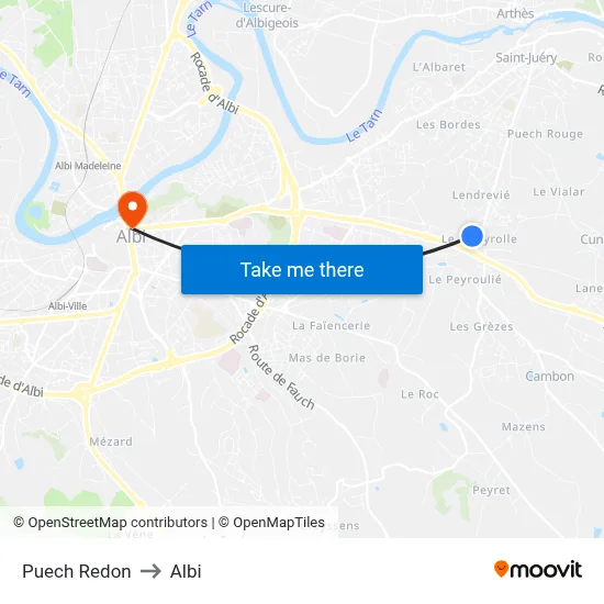 Puech Redon to Albi map