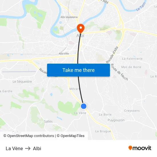 La Vène to Albi map