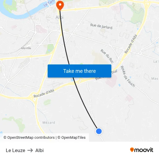 Le Leuze to Albi map