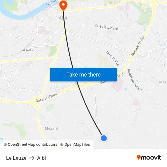Le Leuze to Albi map