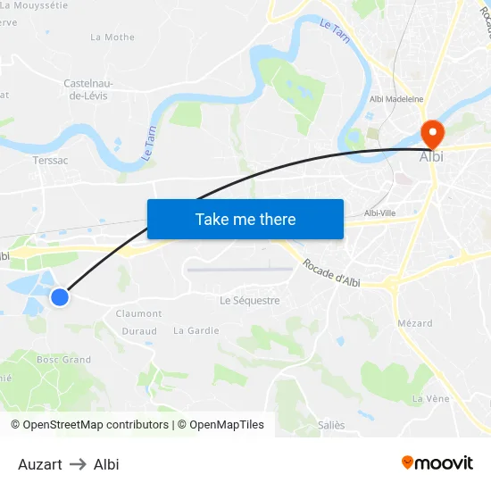 Auzart to Albi map