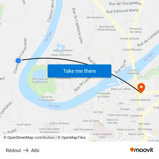 Rédoul to Albi map