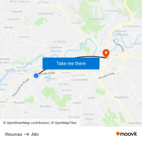 Rieumas to Albi map