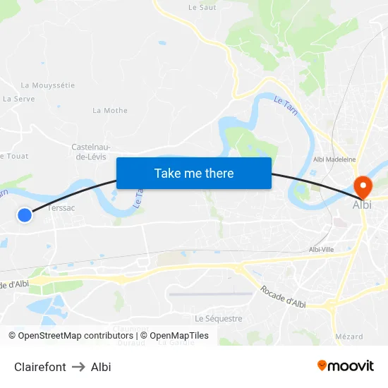 Clairefont to Albi map