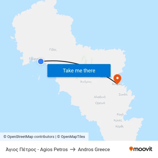 Agios Petros to Andros Greece map