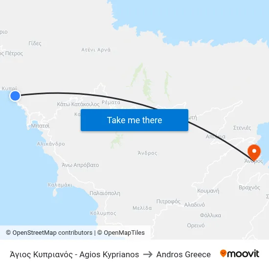 Agios Kyprianos to Andros Greece map