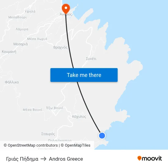 Grias Pidima to Andros Greece map