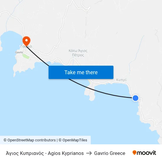 Agios Kyprianos to Gavrio Greece map