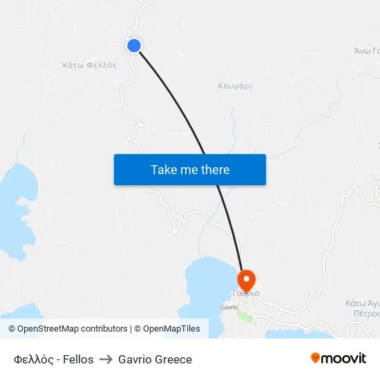 Fellos to Gavrio Greece map