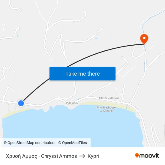 Chryssi Ammos to Kypri map