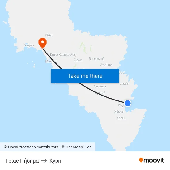 Grias Pidima to Kypri map